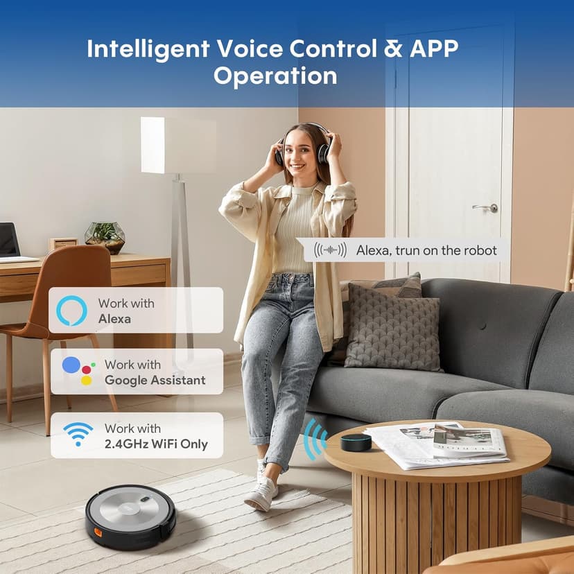 Robot Vacuum Cleaner - 2-in-1 Robot Vacuum and Mop Combo, 2500Pa Suction, Smart Navigation, Alexa & Google Assistant Compatible, Auto Recharge, Anti-Fall, Pet Hair Removal, Z-Shape Cleaning Mode