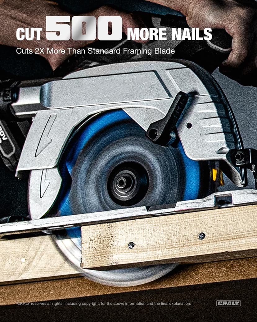 CRALY 6-1/2 Inch 24 Teeth Wood Cutting Framing Circular Saw Blade, 5/8 Inch Arbor, Carbide Tipped, Thin Kerf, Black Ice™ Coating, for Plywood, MDF, OSB, Laminated(C0624FR)