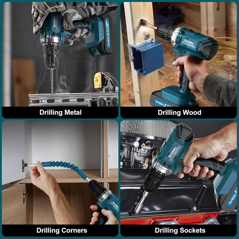 Tool Kit with 21V Cordless Drill - Sundpey 255-PCs Portable Complete General Basic Home and Auto Repair Tool Set with Drawer for Handyman & Diyer & Homeowner - Power Drill with 2 x 2.0Ah Batteries