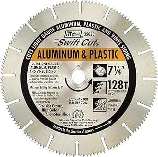 IVY Classic 35050 Swift Cut 7-1/4"128 Tooth Aluminum & Plastic Cutting Circular Saw Blade with 5/8" Diamond Knockout Arbor, 1/Card
