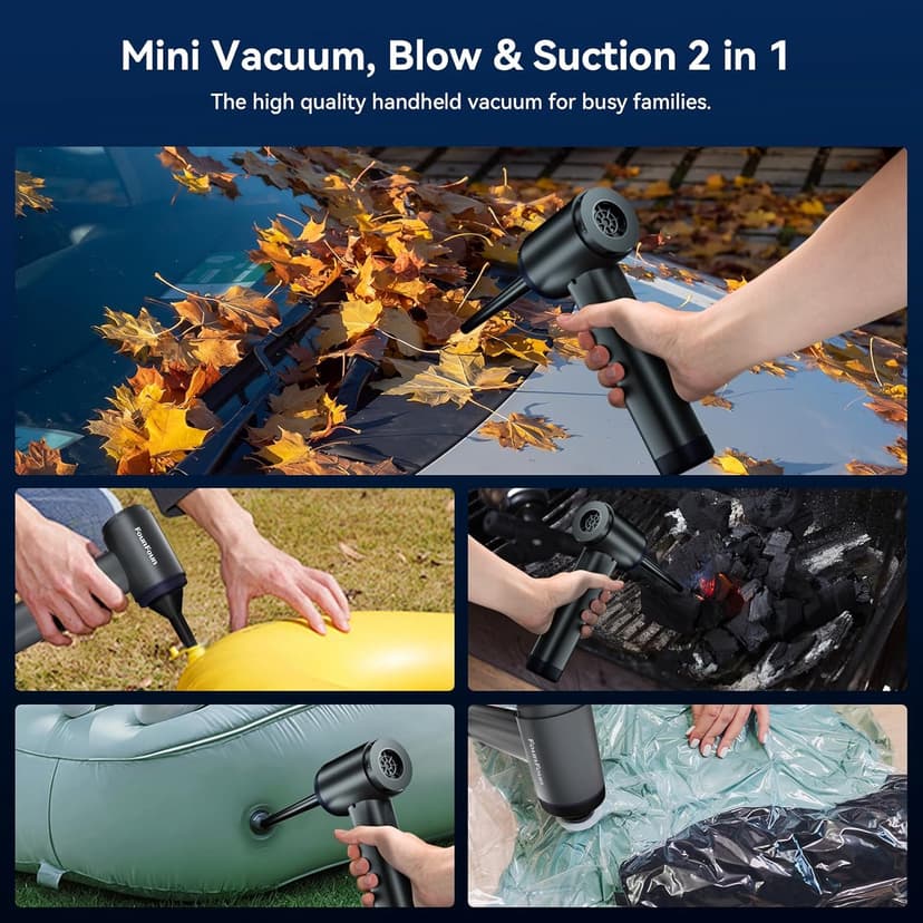Car Vacuum Portable Cordless, Mini Handheld Vacuum Cleaner for Pet Hair/Car/Home, Suction & Blow 2 in 1, 22KPa High Power, 6000mAh, Small Lightweight Gadget, Type-C Rechargeable