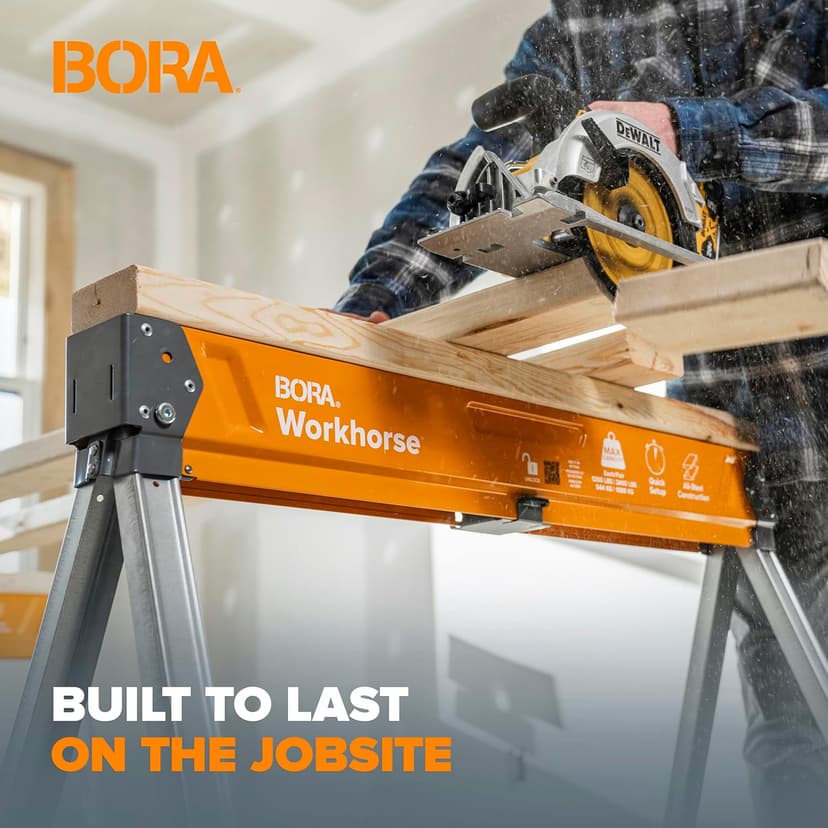 BORA Workhorse Saw Horses 2 Pack Folding Heavy Duty Sawhorse Pair - Heavy Duty Saw Horse for Contractors Portable Workbench - PM-3330T