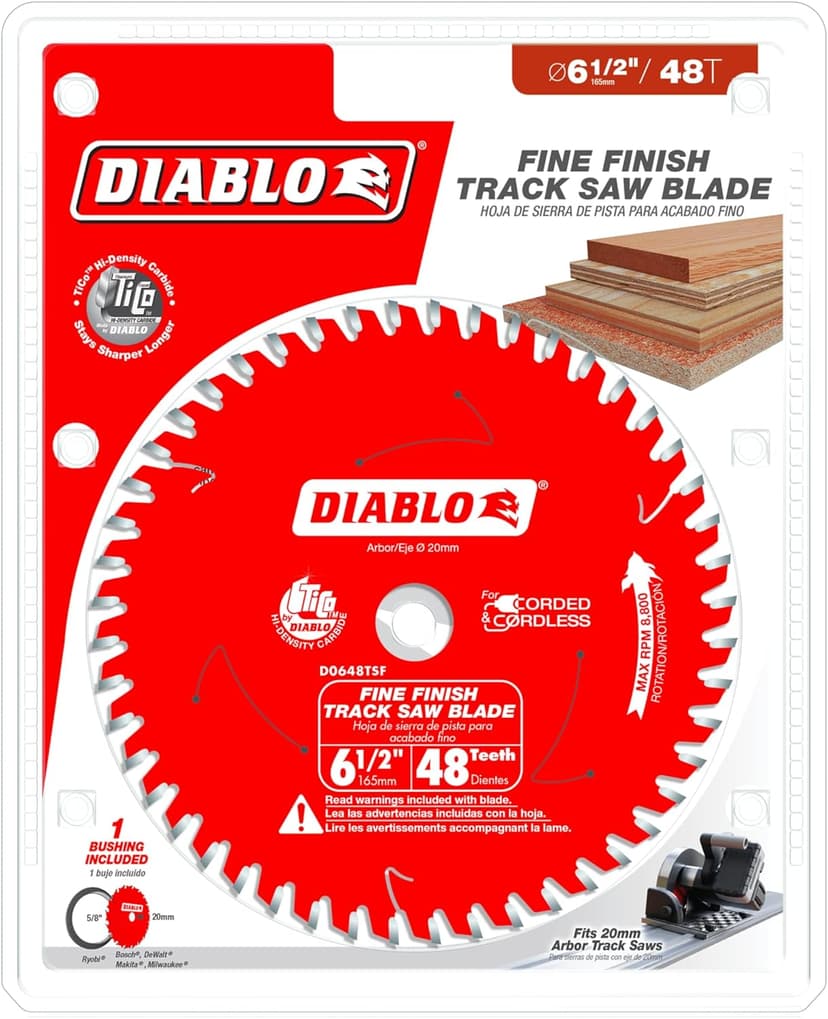 Diablo Track Circular Saw Blade for Fine Finish and Plywood - Ideal for Finish Carpenters, Installers and Remodelers - 6-1/2" Diameter, 48-Teeth, 8,800 Max RPM - D0648TSF