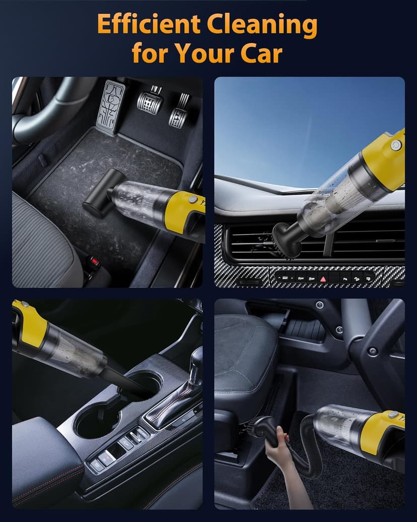 Handheld Vacuum Cordless 1.1 Pounds Car Vac 10000PA Hand Held Vacuums 4-in-1 Hand Vac Cordless Rechargeable HEPA Filter Large Capacity Dust Cup for Car Office Home Pets Hair (Yellow＆Black)