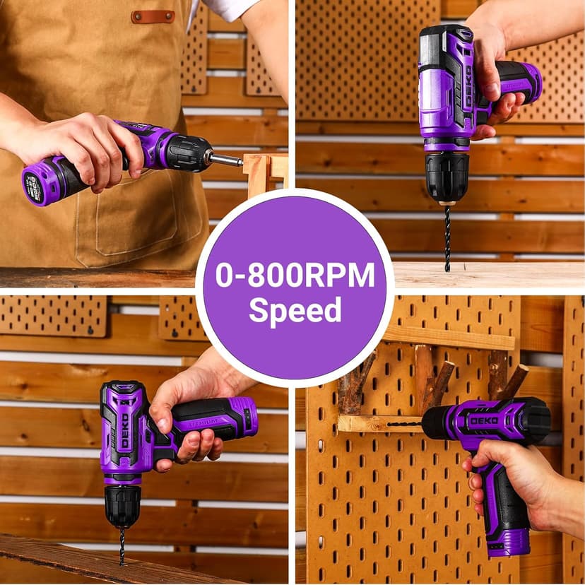 Cordless Drill：DEKOPRO 12V Power Drill Set 800RPM Electric Drills Small Drills with 3/8-inch Keyless Chuck and Portable Tool Set Gift Box (Purple)