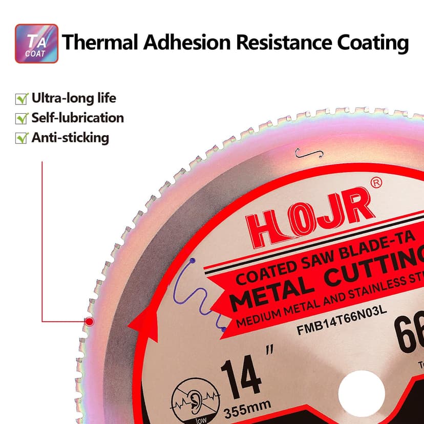 Metal Cutting Circular Saw Blade, Steel and Stainless Steel Cutting, The Cutting Head uses a Special Anti-Heat Sticking Coating with high Finish and Long Life,FMB 14 inch 66-Tooth 1" -TA