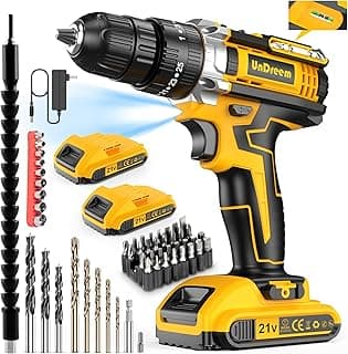 Power Drill, 21V Cordless Drill with 2 Batteries and Charger, 25+3 Position Power Drill Cordless, 398 In-lb Torque Electric Drill Set, Built in 3/8” Keyless Chuck Power Screwdriver with 56PCS Bits