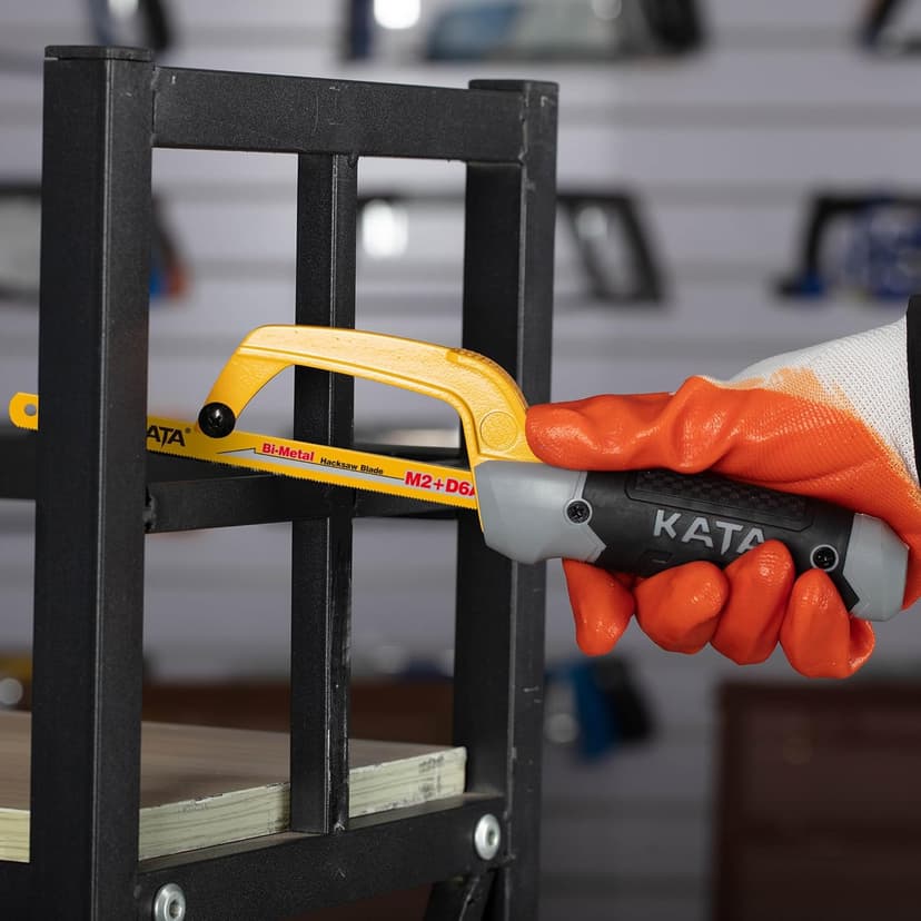 KATA Hacksaw, Compact Hand Operating Hack Saw with 10 Inch Aluminum Frame and 2 Piece Extra Flexible Bi-Metal HSS Blades, Suitable for Wood and Metal (Mini Hacksaw)