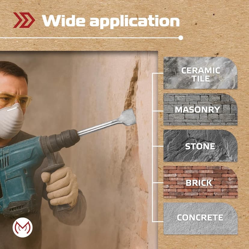 SDS Plus Chisel Set for Rotary Hammer Drills, 6 PCS SDS Chisel Set Includes Point, Flat, Scaling, Groove, Scraping, Tile, Hammer Drill Bits for Brick, Concrete, Block, Masonry