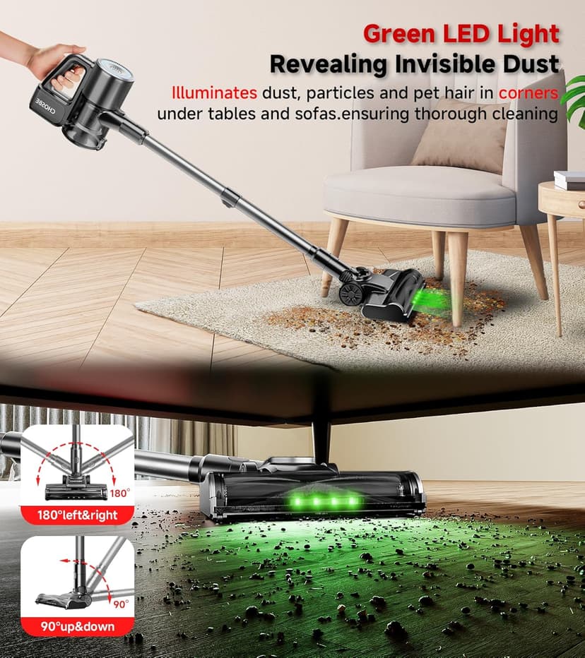 Cordless Vacuum Cleaner, 500W/40Kpa Stick Vacuum with 45Mins Runtime, Self-Standing Vacuum Cleaners for Home, Anti-Tangle, 1.5L Dust Cup, Rechargeable Vacuum for Hardwood Floor Carpet, Gray