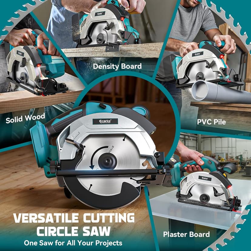 Ecarke Cordless Circular Saw 7-1/4" Compatible with Makita 18v Battery, 5000RPM Electric Circular Saw with Laser Guide, 2 Blades(24T & 40T), 0-45° Bevel Cutting, Max 2-1/4" Depth for Wood(Tool Only)