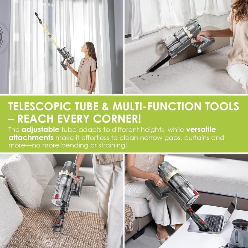 Cordless Vacuum Cleaner, 550W/48Kpa Self-Standing Vacuum Cleaners for Home, up to 70 mins Run Time, Powerful Suction with Touch Screen, Stick Vauum Cleaner for Pet Hair,Carpet,Hardwood Floor