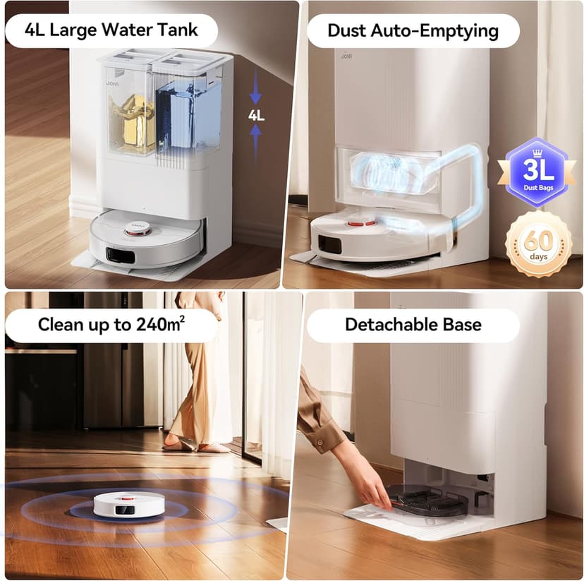JONR P20 Pro Robot Vacuum and Mop with Self-Emptying, Self Lifting, 8000Pa Station, Auto Mop Washing & Hot Drying, Self-Refilling, Obstacle Avoidance, Adaptive Edge Mopping, LiDAR Navigation