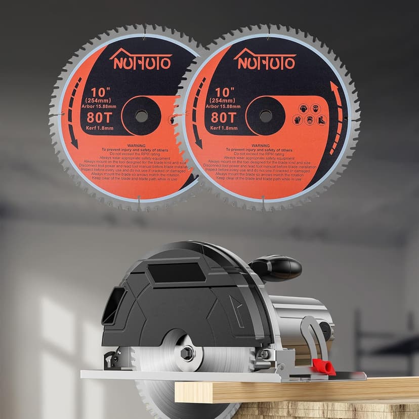 2 Pack 10" 80T Circular Saw Blade, Saw Blade Arbor Size 5/8-inch, TCT ATB for Cutting Wood, Plastic, PVC, Acrylic,by NUTTUTO