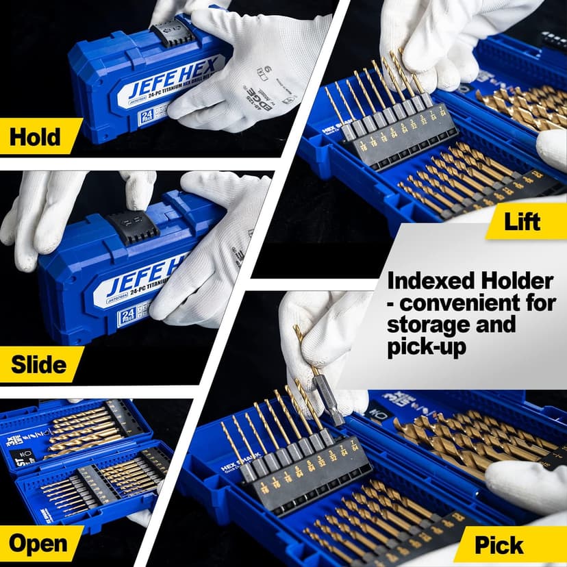 JEFE HEX 24 Pieces Hex Shank Drill Bit Set for Impact Driver, HSS Twist Titanium Drill Bits for Metal, Hex Drive Quick Change Drill Bits Set