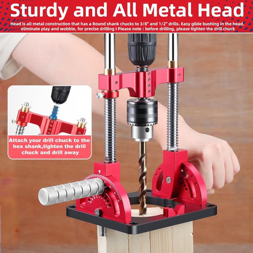 Portable Drill Guide Multi Angle Drill Guide Self-Centering Precision Drilling Jig Attachment for Drilling Angled or Straight Holes,Heavy-Duty 0° to 60° Angle Drilling Guide