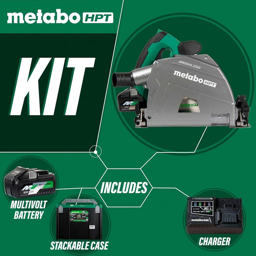 Metabo HPT 36V MultiVolt 6-1/2" Cordless Track Saw Kit, Adjustable Bevel -1 to 46°, Over 2-1/2" Cutting Depth, Lightweight Design, Includes 4.0Ah Metabo Battery and Rapid Charger, C3606DPA