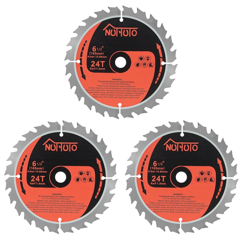3 Pack 6-1/2" 24T Carbide Circular Saw Blade, for Cutting Wood, Plastic, PVC, Acrylic, Saw Blade with Arbor Size 5/8-inch,by NUTTUTO