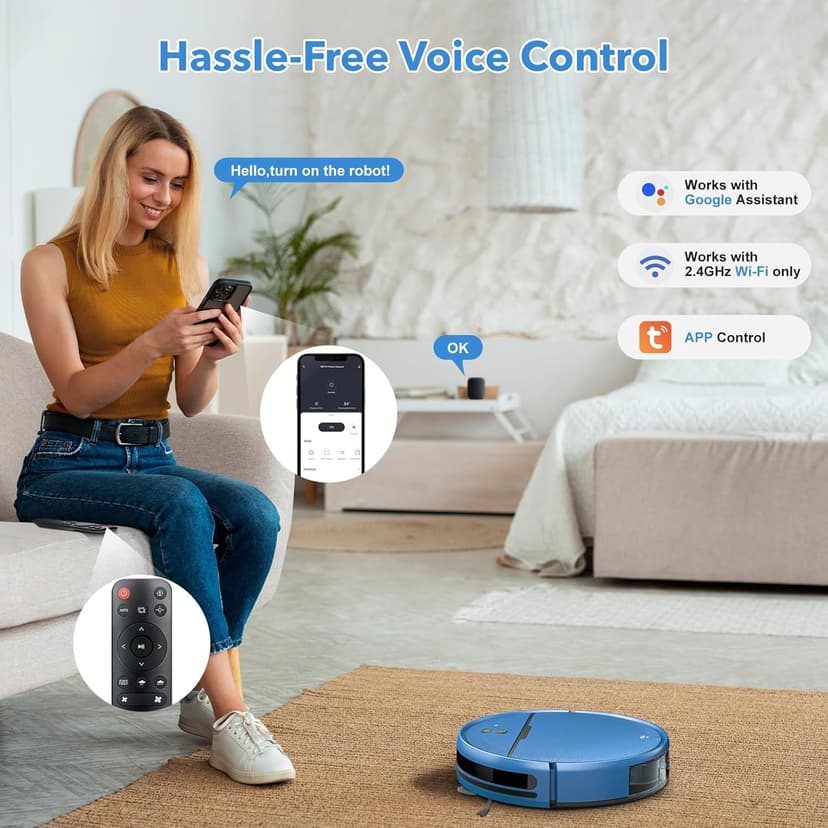 Robot Vacuum and Mop Combo, 2 in 1 Robot Vacuum Cleaner with WiFi/App, Smart Robotic Vacuums with Strong Suction, Schedule, Self-Charging, Slim, Quiet, Ideal for Hard Floor, Pet Hair, Low Pile Carpet