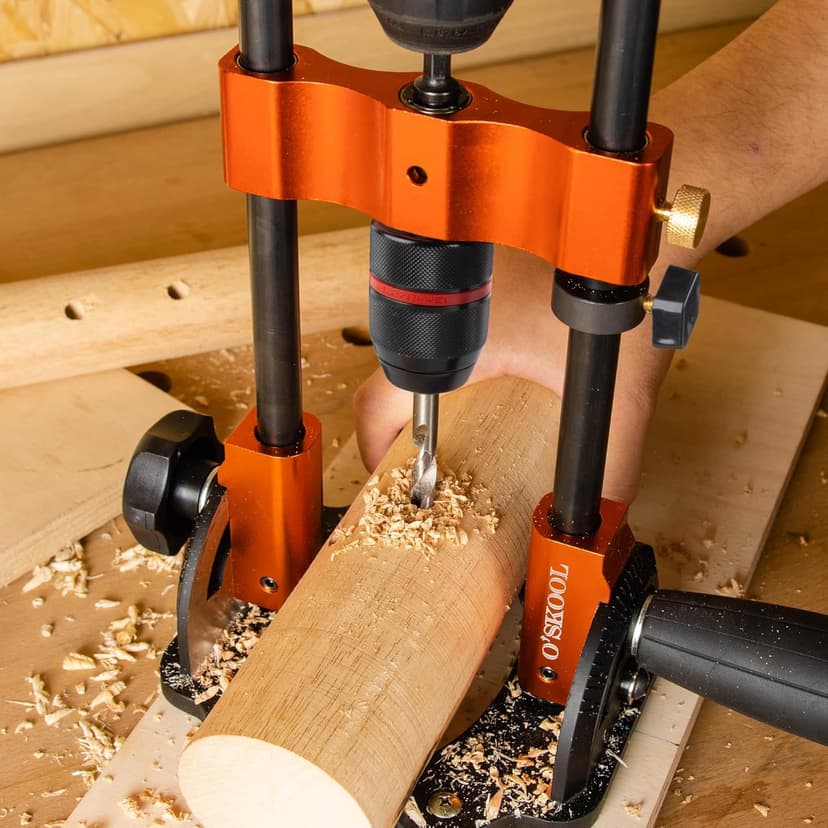 O'SKOOL Multi-Angle Drill Guide for Cordless Drills, Adjustable from 0° to 60° for Flat and Round Workpieces