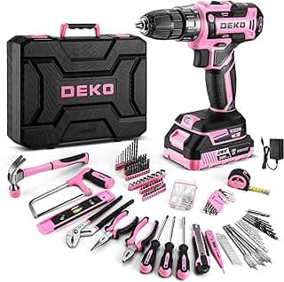 DEKOPRO Pink Drill Tool Kit Set: 20V Cordless Power Drill Tool Box with Battery Electric Drill Driver for Men Home Hand Repair Basic Toolbox Tools Sets Drills Case, DKMT186-GP