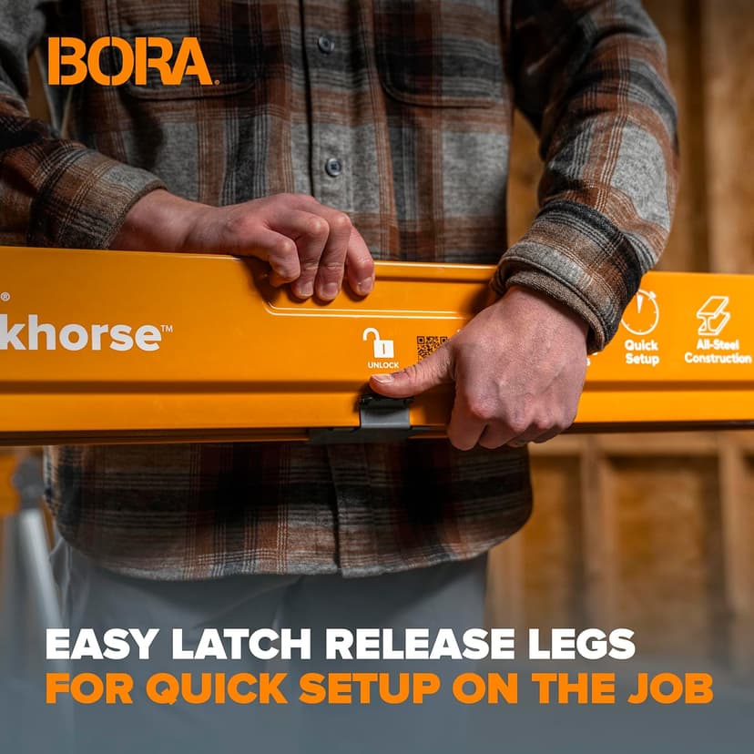 BORA Workhorse Saw Horses 2 Pack Folding Heavy Duty Sawhorse Pair - Heavy Duty Saw Horse for Contractors Portable Workbench - PM-3330T