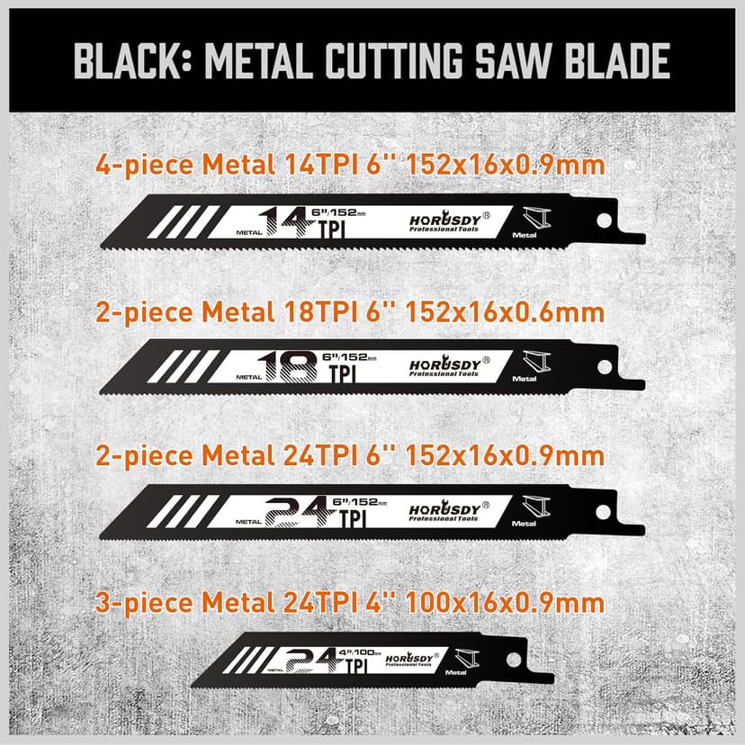 HORUSDY 40-Piece Reciprocating Saw Blade Set for Wood & Metal | Includes Pruning, Wet Wood, PVC and Metal Cutting Blades (3-24TPI) | with Storage Pouch for Easy Organization
