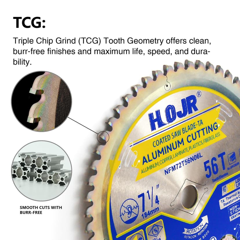 Aluminum Cutting Circular Saw Blade,Medium Aluminum,Laminate,Melamine,Plastic, Flooring Cutting, The Cutting Head uses a Special Anti-Heat Sticking Coating,NFM 7-1/4 inch 56-Tooth 5/8" -TA