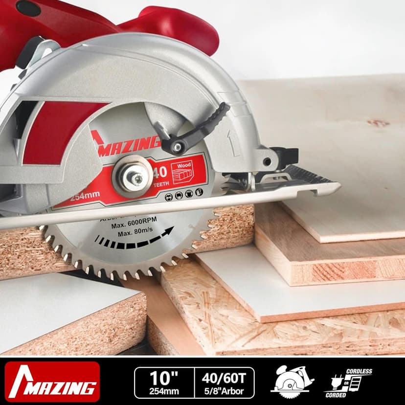 MAZING 3-Piece 7-1/4 Inch 24T&40T&60T Circular Saw Blades, 7.25 Inch TCT Compact Saws Blades with 5/8" Arbor, ATB Design for Precision Woodworking, Fit for Plywood, Soft & Hardwood, Wood with Nails