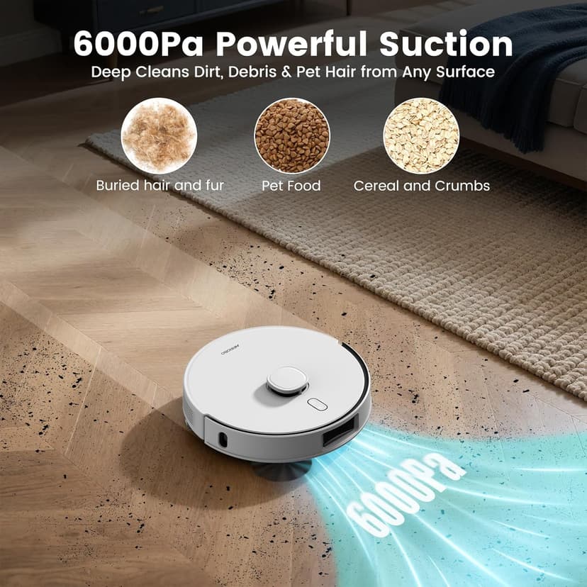 AIRROBO T30+ Robot Vacuum and Mop, 60-Day Self-Emptying, Proactive Intelligence Obstacle Avoidance, Carpet Detection, Tangle-Free Brush, 6000PA Suction, LDS Mapping, APP ＆ Voice Control