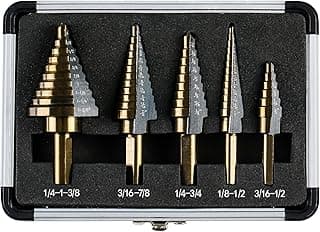 Step Drill Bits, 5PCS HSS Titanium Step Drill Bit Set, 50 Sizes High Speed Steel Step Bits for Metal with Aluminum Case