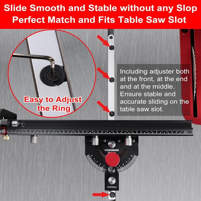 Table Saw Miter Gauge with Micro Adjustable Flip Stop and Extendable Fence and Quick Angle Stop for Table Saw Band Saw Router Table Fit 3/8 x 3/4" T Slot for Woodworking Crosscut, Miter Cut