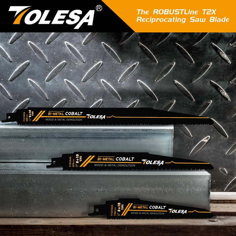 TOLESA Metal Wood Demolition Reciprocating Saw Blades 9 Inch 8+10TPI Sawzall Blades for Steel Pipe Cutting, Drywall, Chipboard, Glass Fiber-Reinforce Plastic and Composite Materials Demolition 5 Pack
