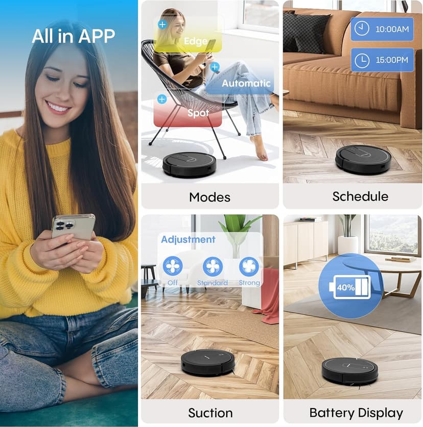 Bagotte Robot Vacuum and Mop Combo, 5000Pa Mopping Robot Vacuum Cleaner with Schedule, 4 in 1 Robotic Vacuum Cleaner,Ultra Slim,Self-Charging,Wi-Fi/Voice/App, Perfect for Pet, Hard Floors, Carpet