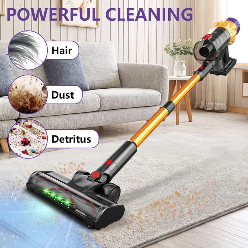 35KPA High Suction Cordless Vacuum Cleaner with LED Display - Stick Vacuum for Home, Removable Battery, Lightweight, Wall-Mounted, Low Noise, Touch Screen for Hard Floor, Carpet, Rug, Sofa