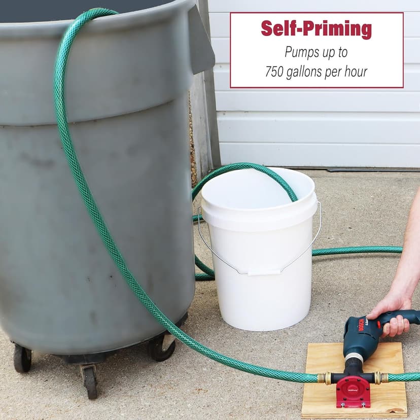 Milescraft 1314 DrillPump750 - Self Priming Water Pump Attachment for Drills - Water Transfer Pump - Uses Common Garden Hose - 750 Gallons per Hour