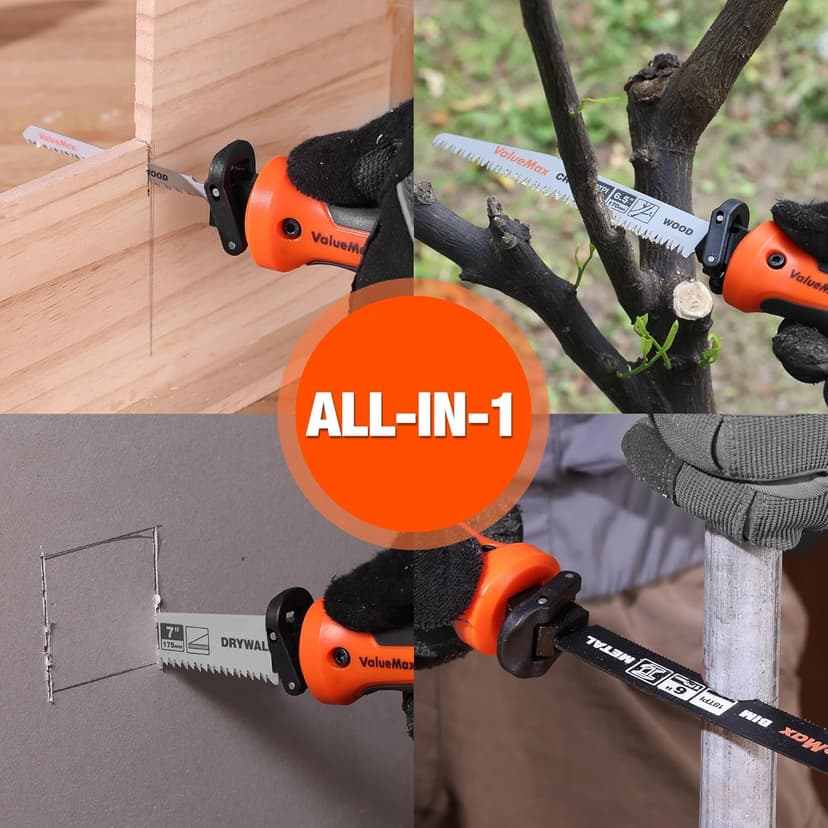 Valuemax 8-In-1 Multi-Blades Hand Saw, Quick-Change Mechanism Hacksaws with TPR Handle, CRV & Bimetal Blades, Drywall/Jab Saw, Handsaws for Wood, Metal, Plastic and Plywood