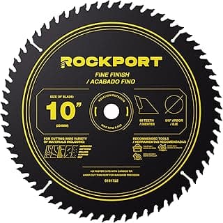 ROCKPORT Table Saw Blades 10 inch 60 Teeth - (1 Pack) 10" Table Saw Blades & 10 inch Miter Saw Blades, 5/8" Arbor, Multipupose Carbide Tip Circular Saw Blade for Fine Finish Cutting of Wood & Laminate