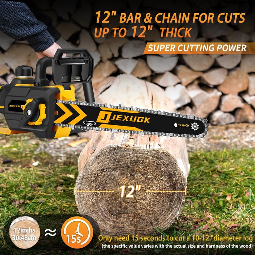 12" Brushless Chainsaw, 21V Cordless Chainsaw with 2 x 4.0Ah Battery, Electric Motosierra De Gasolina with 2 x Chains & Guide Plate, Eléctrica Rechargeable Saw for Wood Cutting Trimming Branch
