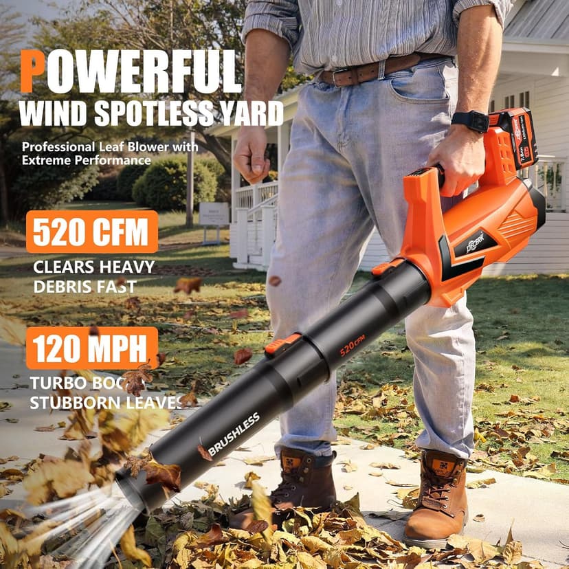 17000 RPM Cordless Leaf Blower with DECERK 7.8AH Battery - 530CFM Brushless Motor for Lawn Care, 5-Speed Turbo Electric Blower for Dust, Wet-Leaves, Car, Gutters, Lightweight Powerful Garden Tool