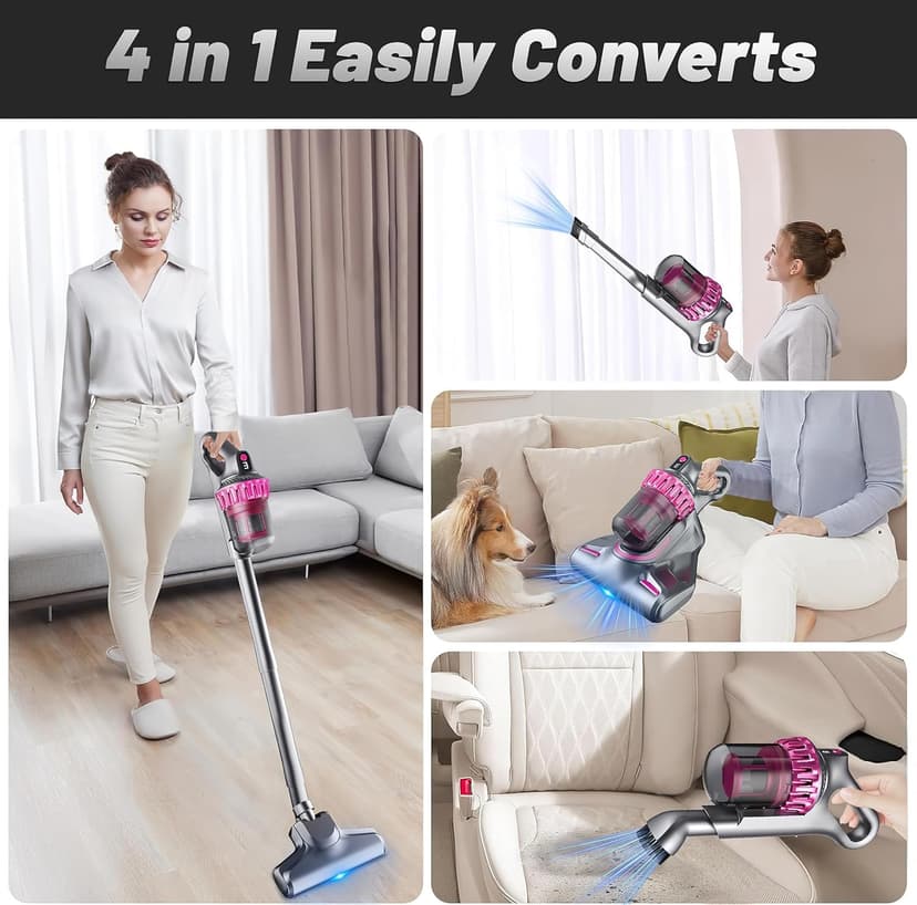 Cordless Vacuum Cleaner,Stick Vac with LED Screen,4 in 1 Mattress Vacuum, 1500mah Battery, Strong Suction,Suitable for Bed, car, Sofa, Carpet, pet Hair，Hardwood Floor