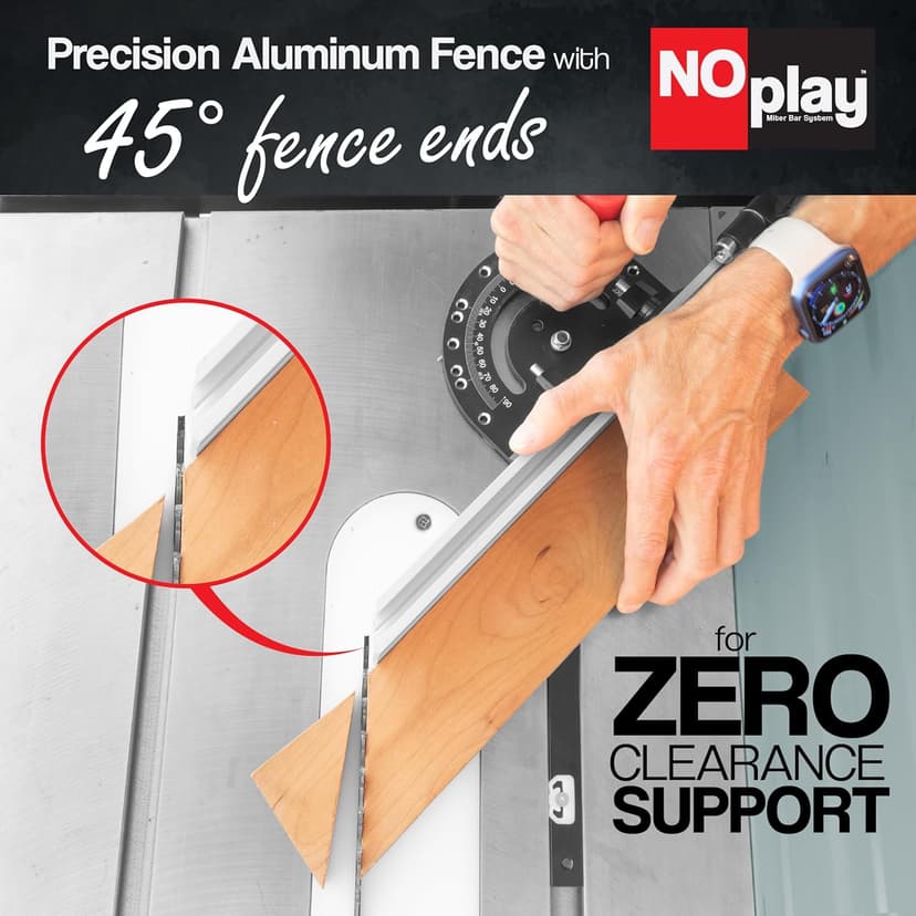 Fulton Miter Gauge 2000 SE HDF NoPlay Expandable Glides Steel Miter Bar for 3/4 x 3/8 Inches, Miter Slot UHMW Slick Base Pad, Protractor Style Head 13 Positive Stops, Aluminum Dual 45 Degree