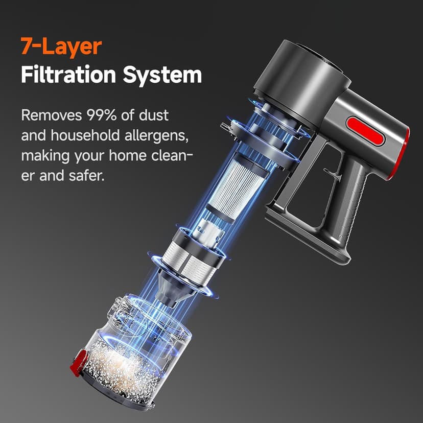 uwant Cordless Vacuum Cleaner 35Kpa Powerful Suction Wide Green Headlight Vacuum Cleaner for Home Pet Hair Anti-Tangle HEPA Lightweight Handheld Vacuum for Carpet Hard Floors (Black)