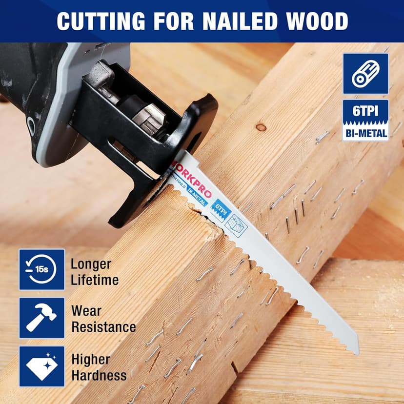 WORKPRO 32-Piece Reciprocating Saw Blade Set - Metal/Woodcutting Saw Blades, Pruner Saw Blades with Organizer Pouch