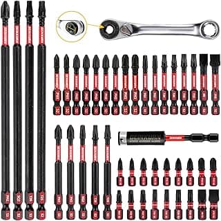 Impact Tough Magnetic Mixed 46Pack Insert Driver Bits, S2 Alloy Steel Screwdriver Power Bits Set with 1Pcs Impact Magnetic Bit Holder and Mini Wrench