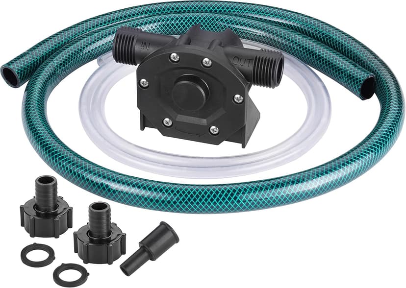 Self-Priming Mini Hand Water Transfer Drill Pump Kit with Water Hose & Oil Hose for Home Water Oil Fluid Transfer