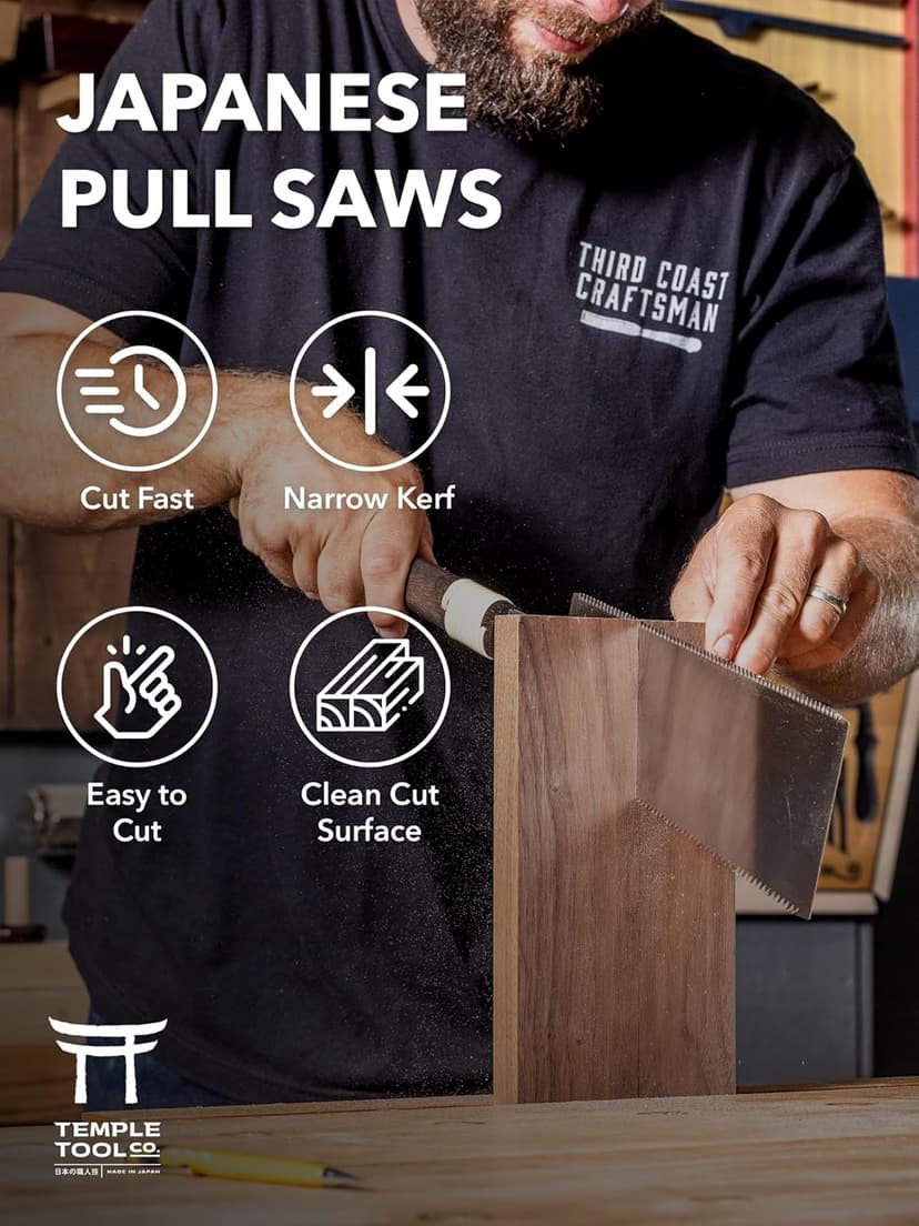 Japanese Pull Saw - 9.5 Ryoba Hand Saw with Rip-cut and Crosscut - Wood Saw for Dovetails, Tenons, Joinery, Cutting Boards to Length & Width- Temple Tool Co.