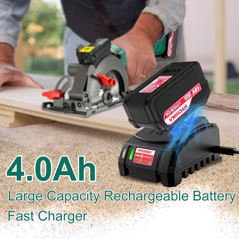 HYCHIKA Cordless Circular Saw, 18V Mini Circular Saw with 4.0Ah Battery, 3 Blades(4-1/2",4-9/10"), 3500RPM Max Cuting Depth:90°(48mm)/45°(32mm), Compact Circular Saw for Wood, Plastic and Soft Metal