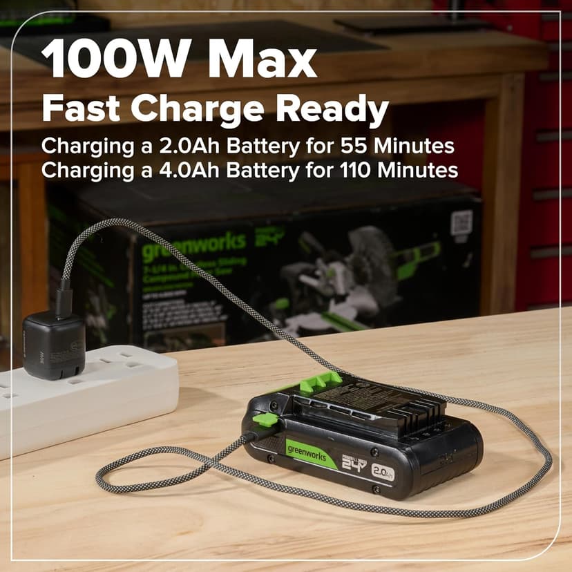 Greenworks 24V Cordless Brushless 400 in-lbs Drill/Driver, Lightweight, LED Work Light,18+1 Clutch, 2.0Ah USB-C Battery (12,000mAh Power Bank),30W USB-C Charger and USB C to USB C Cable(3.3FT)