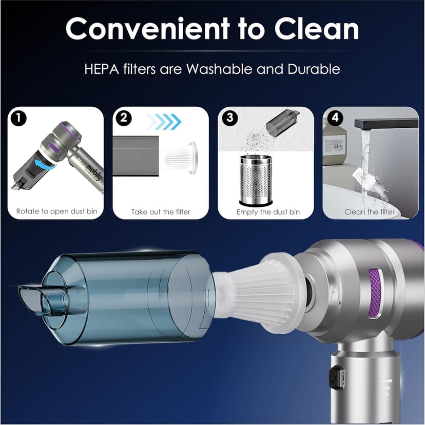 【2025 Upgraded】 Handheld Vacuum Cordless, Car & Home Cleaner with Brushless Motor, Strong & Compressed Air Dusters with LED Light, Type C Port, Wireless Mini Portable Hand Blower